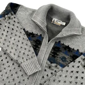 VTG 80s London Fog Fair Isle Full Zip Sweater Men M Gray Acrylic USA Made Nordic